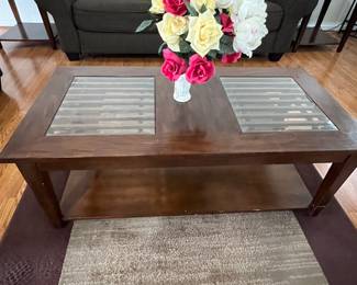 Dark Wood Coffee Table with Glass Insets