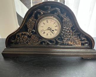Vintage Carved Wood Mantel Clock with Grape Motif