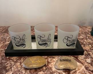Set of 3 Frosted Glass Votive Holders with Inspirational Words