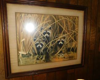 SIGNED CHARLES FRACE LITHOGRAPH "RACOONS IN MARSH"