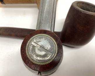 VTG KAYWOODIE FILTER ALUMINUM PIPE, MISSOURI MEERSCHAUM CORN COB PIPE AND DARK BRIAR WOOD PIPE AND 2 ASHTRAYS