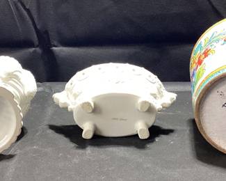 3 MADE IN ITALY PLANTERS SEA SHELL, FOOTED CHERUB, AND FORAL