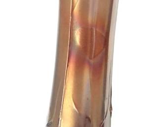 CIRCA 1915 DUGAN GLASS CO. CARNIVAL GLASS SWUNG BUD VASE IRIDESCENT MARIGOLD AMBER TONE, 9in