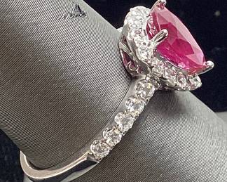 18KT WHITE GOLD RUBY & DIAMOND RING, SIZE 6.75, 1.87ct RUBY, 0.54cts DIAMONDS, 3.5g TOTAL WEIGHT, AIGL APPRAISAL $15,258.00