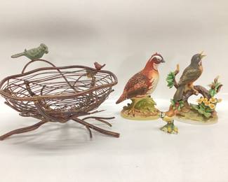 METAL BIRD NEST BASKET, BOBWHITE AND ROBIN B BIRDS,SADEK BY ANDREA, SMALL BIRD