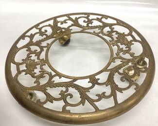 VINTAGE BRASS PLANTER AND A BRASS CADDY ON WHEELS BEAUTIFUL FILIGREE