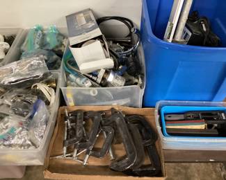 CHOICE OF ASSORTED FLATS AND CARPET CLEANER Electrical, painting, clamps, plumbing, power tools, car parts, carpet cleaner, sharpening stones