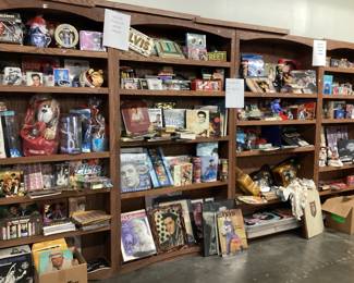 CHOICE CABINET EVERYTHING ELVIS RECORDS 45â€™s AND 33â€™s, POSTERS, FIGURINES, HOUNDDOG, BEANIE BABIES, AND SO MUCH MORE