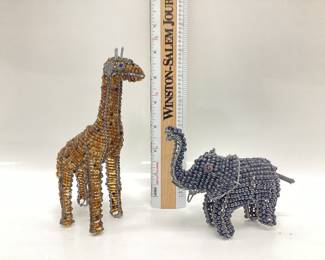WIRE BEADED ELEPHANT AND GIRAFFE