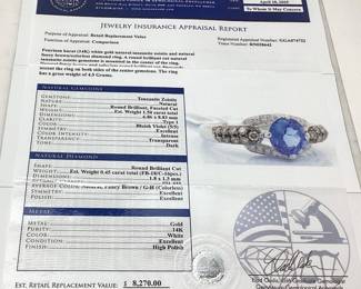 14KT WHITE GOLD TANZANITE & DIAMOND RING, SIZE 9.75, 1.5ct TANZANITE, 0.45cts FANCY BROWN/COLORLESS DIAMONDS, 4.5g TOTAL WEIGHT, GGA APPRAISAL $8,270.00