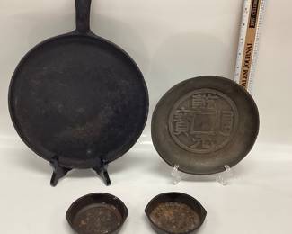 ADVERTISING CAST IRON BIRMINGHAM STOVE AND RANGE CO. AND ATLANTIC STOVE WORKS SUPERFLAME, VINTAGE CAST IRON COIN BOWL, #8 GRIDDLE