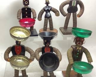 (6) VTG. BOTTLECAP FOLK TRAMP ART ASHTRAY/BOWL HOLDER FIGURINES