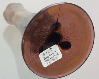 CIRCA 1915 DUGAN GLASS CO. CARNIVAL GLASS SWUNG BUD VASE IRIDESCENT MARIGOLD AMBER TONE, 9in