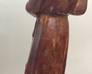 VTG. 26in SOLID WOOD SAINT FRANCIS OF ASSISI SCULPTURE, PATRON SAINT OF ANIMALS IN MONASTIC ROBE WITH BIRDON ARM
