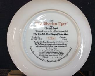 (16) W.L. GEORGE & EDWIN KNOWLES COLLECTIBLE CERAMIC AMERICAN WILDLIFE SCENES DECORATIVE PLATES WITH 2 PLATE WALL HANG DISPLAY RACK, ALL PLATES ARE HANDPAINTED AND SIGNED # by ARTIST