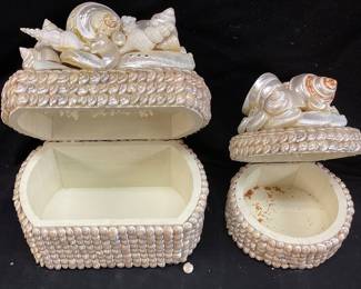 (2) DECORATIVE SHELL COVERED TRINKET BOXES