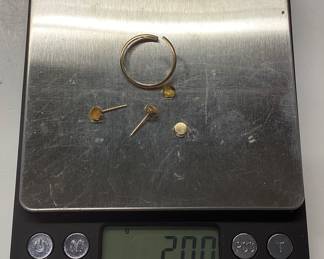 14k and 10k GOLD SCRAP LOT 14k BROKEN RING AND EARRINGS 2 GRAMS, 10k SHRINERS PIN 1.36 GRAMS