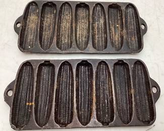 (2) VINTAGE 7 MOLD CAST IRON CORNBREAD STICK PANS MADE IN U.S.A