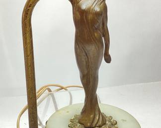 EARLY to MID 1900s ART DECO REMBRANDT BRASS LADY SCULPTURE TABLE LAMP With MARBLE BASE