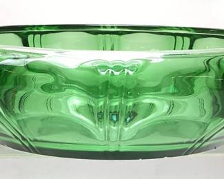 VINTAGE HEAVY GREEN GLASS BOWL