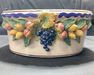 VINTAGE TERRACOTTA PLANTER OR JARDINIERE RAISED FRUIT STAMPED DESIR
