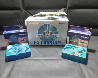 Aviation Die Casts In Boxes F4 Phantom, F4u-1a Corsair, Hawker Hurricane Iib