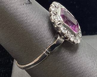 14KT WHITE GOLD PINK SAPPHIRE & DIAMOND RING, SIZE 7.5, 2.42cts SAPPHIRE, 0.33cts DIAMONDS, 2.2g TOTAL WEIGHT, IAS APPRAISAL $12,490.00