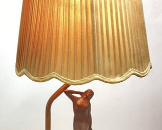 EARLY to MID 1900s ART DECO REMBRANDT BRASS LADY SCULPTURE TABLE LAMP With MARBLE BASE