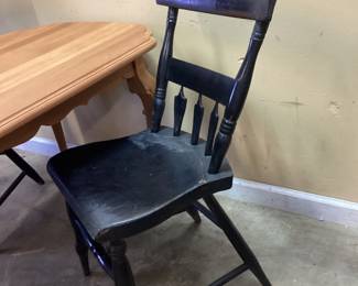 UNFINISHED QUEEN ANN STYLE TABLE AND 2 HITCHCOCK STYLE CHAIRS PAINTED BLACK