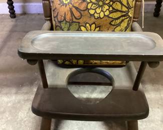 VINTAGE CHILDREN'S SPOOL BED FRAME AND HIGHCHAIR OR POTTY CHAIR