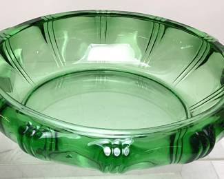 VINTAGE HEAVY GREEN GLASS BOWL