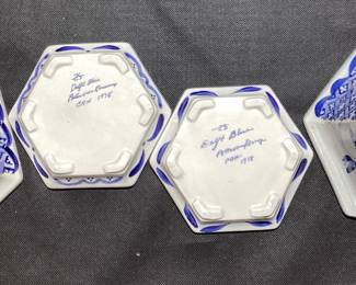 2 DELFT BLUE PLANTERS WITH MATCHING SAUCERS ONE PLANTER HAS BEEN REPAIRED