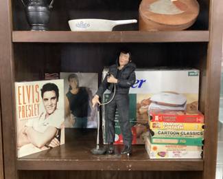  CHOICE CABINET PORCELAIN DOLLS, ELVIS, BILLY RAY CYRUS, VHS TAPES