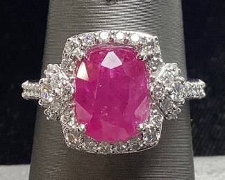 PLATINUM RUBY & DIAMOND RING, SIZE 7, RARE HEATED G.I.A. CERTIFIED BURMESE RUBY, 3.49ct RUBY, 0.66cts DIAMONDS, 6.6g TOTAL WEIGHT, AIGL APPRAISAL $17,824.00