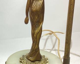 EARLY to MID 1900s ART DECO REMBRANDT BRASS LADY SCULPTURE TABLE LAMP With MARBLE BASE