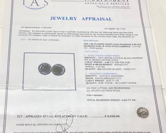 14KT WHITE GOLD BLACK DIAMOND STUD EARRINGS, 4.46cts BLACK DIAMONDS, 0.37cts NATURAL DIAMONDS, 3.1g TOTAL WEIGHT, IAS APPRAISAL $8,940.00