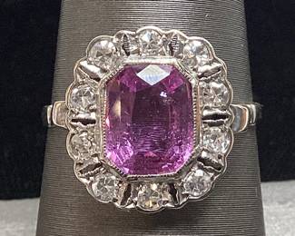 14KT WHITE GOLD PINK SAPPHIRE & DIAMOND RING, SIZE 7.5, 2.42cts SAPPHIRE, 0.33cts DIAMONDS, 2.2g TOTAL WEIGHT, IAS APPRAISAL $12,490.00