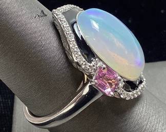 PLATINUM OPAL, PINK SAPPHIRE, & DIAMOND RING, SIZE 8.25, 8.15ct OPAL, 0.81cts PINK SAPPHIRES, 0.38cts DIAMONDS, 11.3g TOTAL WEIGHT, OSCAR FRIEDMAN SIGNED, GGA APPRAISAL $11,920.00