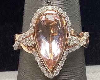 14KT 2-TONE GOLD MORGANITE & DIAMOND RING, SIZE 7, 2.47ct MORGANITE, 0.42cts DIAMONDS, ROSE & WHITE GOLD, 4.5g TOTAL WEIGHT, GGA APPRAISAL $7,420.00