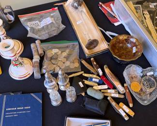 Coins, knives, watches, sterling silver