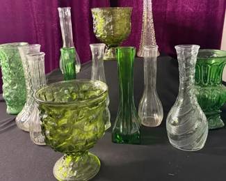 Green And Clear Glass Vase Mystery Lot