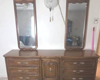 Vintage French Provincial Style Double Dresser With Mirrors