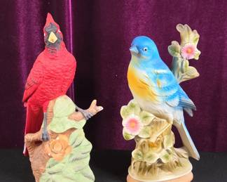 Pair Of Vintage HandPainted Bisque Porcelain Bird Figurines 