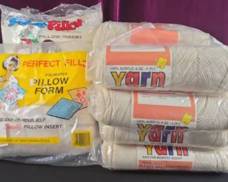 24 New Yarn Rolls And Poly Pillow Fill