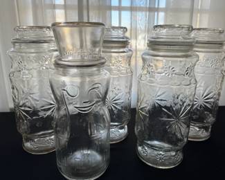 Set Of Five Anchor Hocking Vintage Planters Peanuts Mr. Peanut Glass Jars One Is The 75th Birthday 