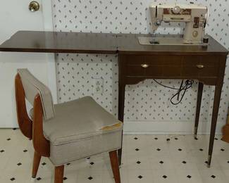 Vintage Singer Sewing Machine On Collapsible Stand and Chair Set