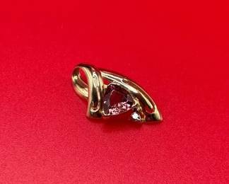 14K Gold Pendant With Genuine Diamond And Pink Tourmaline