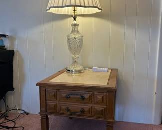 Side Table W Drawer And Lamp And USB Charger Station 