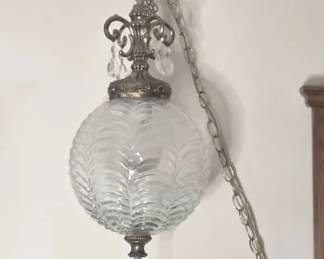 Vintage Glass Swag Lamp With Brass Finish 