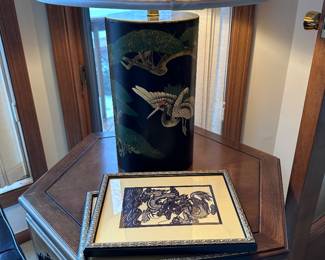 Asian lamp and prints